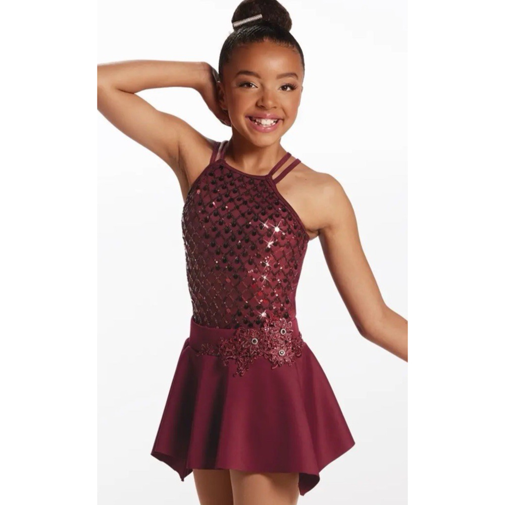 Weissman Jazz Tap Dance Costume red SA small adult competition applique' skirt